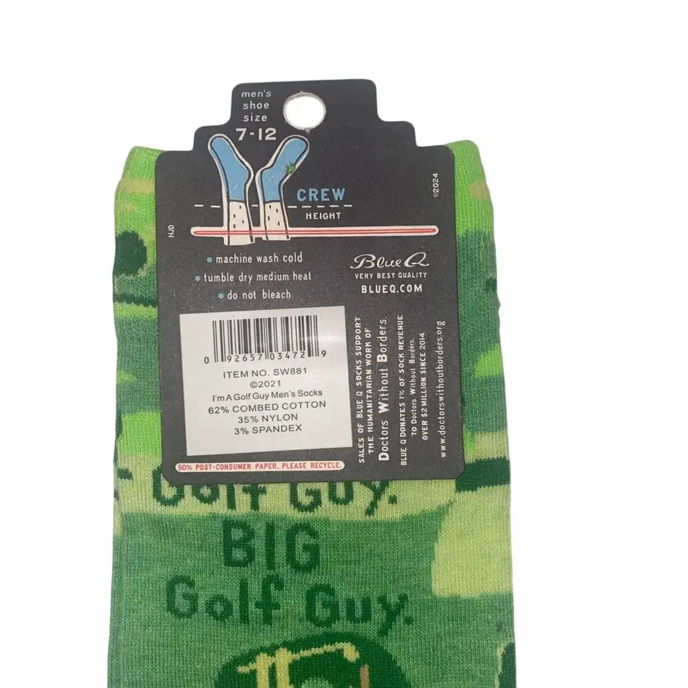 Blue Q Socks Men's Green Crew I'm A Big Golf Guy Size 7-12 New NWT